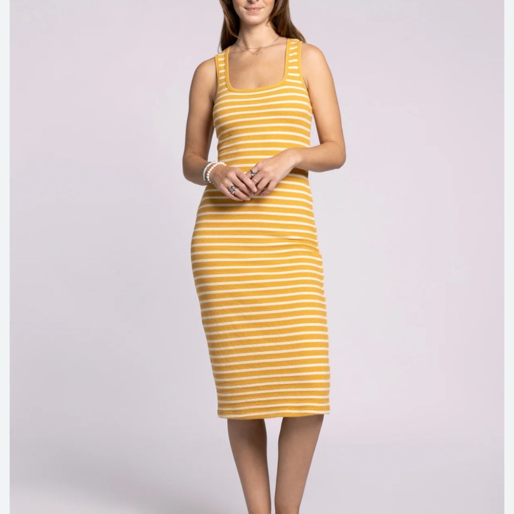 Heart Hips Yellow and White Ribbed Sheath Midi Dress